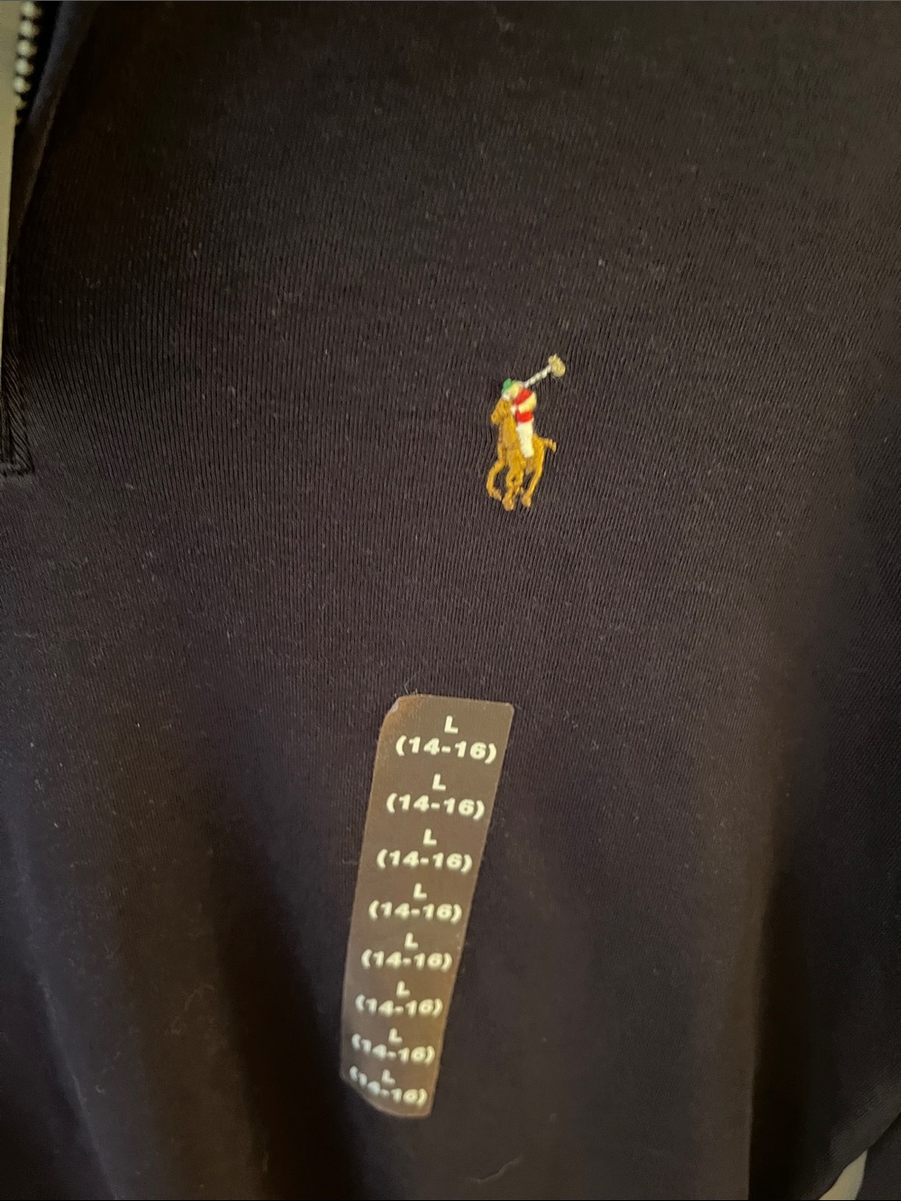 Polo by Ralph Lauren Navy Quarter-Zip Pullover with Red Inner Collar youth 14-16 - Picture 3 of 4
